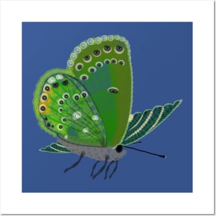 Spirograph Collaged Green Butterfly Posters and Art